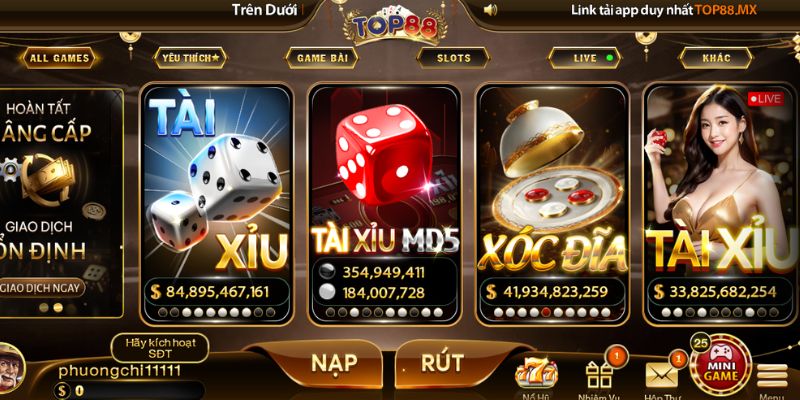 Danh mục trò chơi tại TOP88 phong phú, đa dạng 